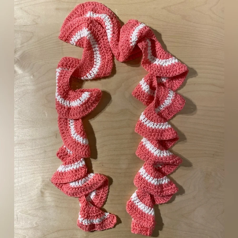 Pink and White Ruffled Crochet Scarf (EY)